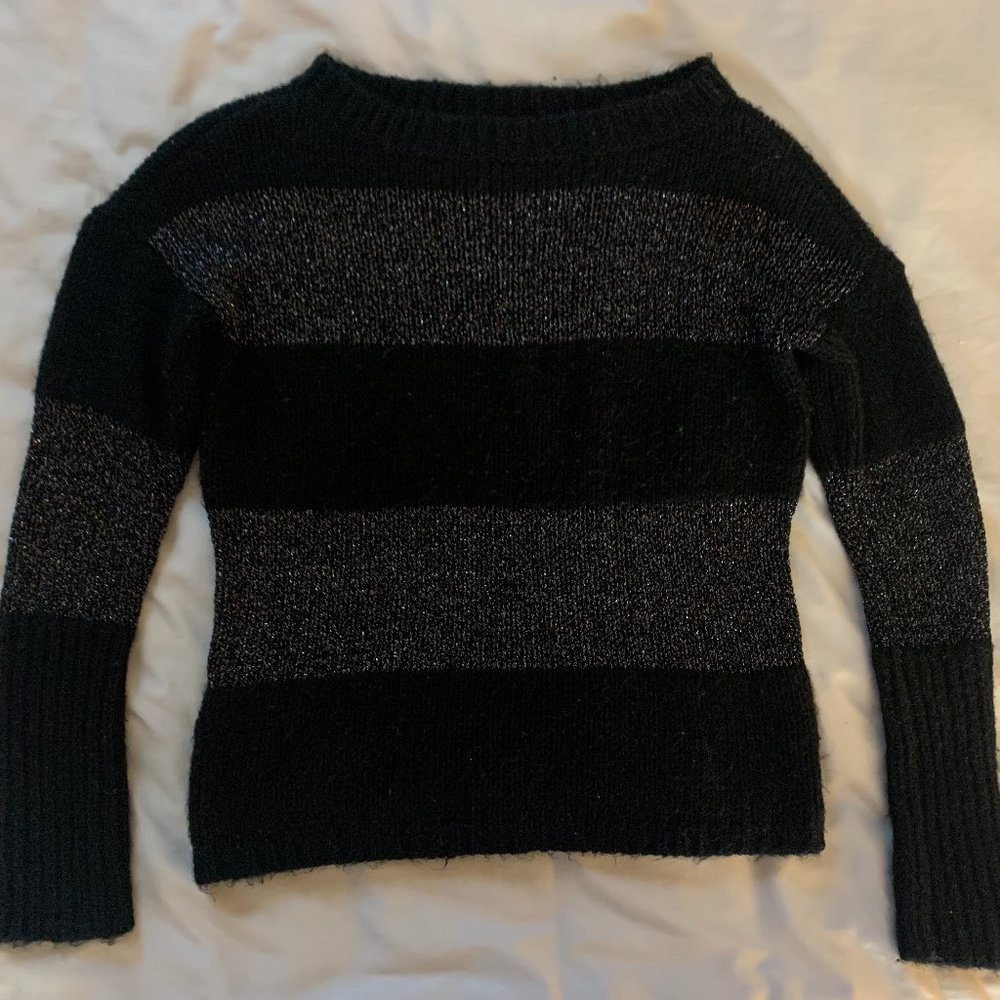 Loft XXSP Black & Sparkly Long Sleeve Crew Sweater